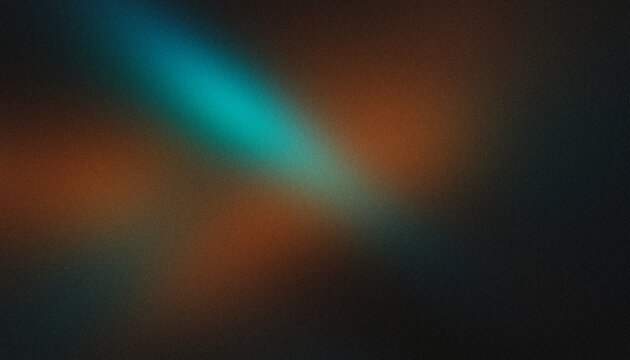 Abstract gradient background panoramic dark style with vibrant turquoise light beam, rich burnt amber and rusty brown grainy texture
