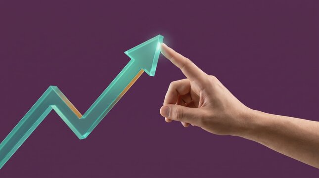 Hand pointing to upward trending arrow for business success and growth