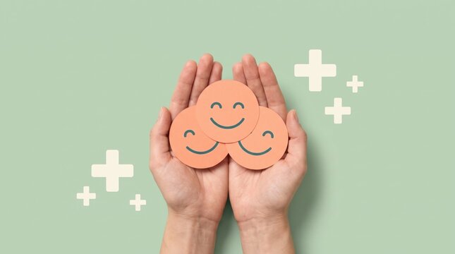 Hands holding smiley faces for mental health awareness campaign