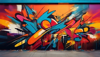 Obraz premium vibrant graffiti artwork with abstract shapes and bold colors on urban wall horizontal banner
