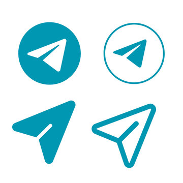 Paper Plane Send Button Icon Set Cyan Round Flat Simple Vector Line Art