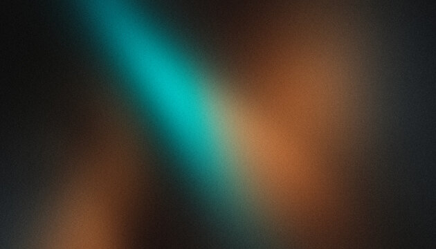Abstract gradient background panoramic dark style with glowing turquoise diagonal light beam, rich burnt amber and fine film grain texture