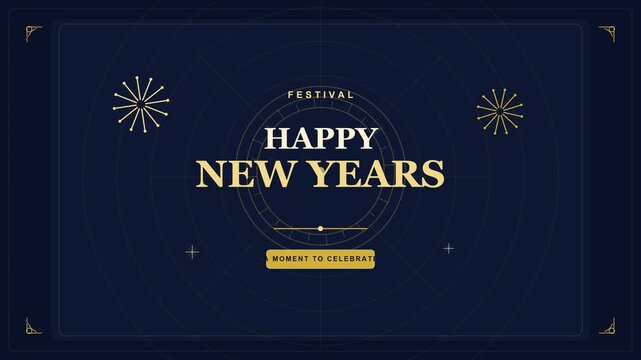 A golden typographic emblem showcasing festive greetings for the upcoming annual cycle displays intricate geometric patterns and ornate star symbols that commemorate this significant historical