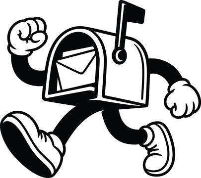 Running Mailbox Cartoon Vector Illustration Express Postal Delivery Character.