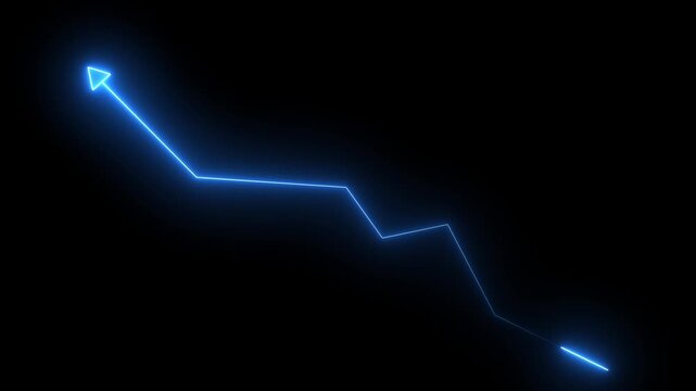 Glowing Blue neon up Arrow Line Animation Showing Financial Decline, Falling Market Trend, Business Loss, and Economic Downturn on Black Background