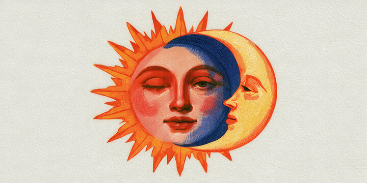 The face of the sun and moon, ai generated.