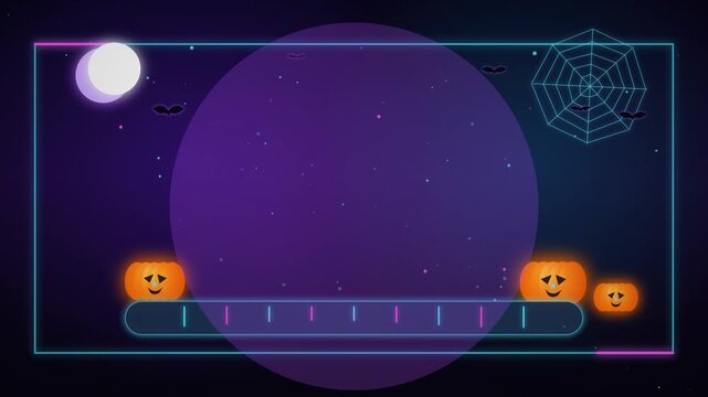 A vibrant digital celebration displays glowing jack-o-lantern faces under a luminous full moon during a magical festive night intended for fun seasonal activities and cheerful autumn holiday