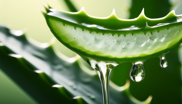aloe vera leaf with dripping juice macro