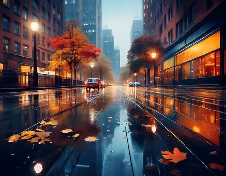 rainy city reflections for editorial layouts for practical use