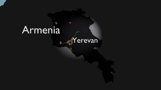 Armenia 3D Tech Map Visualization Showing Yerevan Capital and Transit Routes