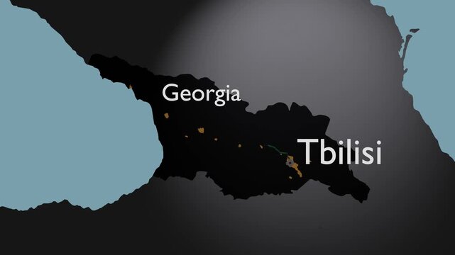 Georgia Dark Mode 3D Map Animation with Capital Tbilisi and Highways Highlighted