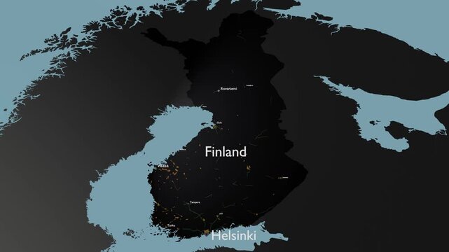 Finland 3D Digital Map Animation Revealing Helsinki Capital and Regional Hubs