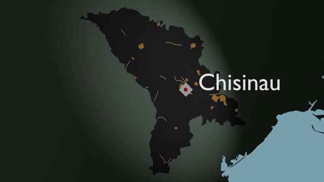 Moldova Environmental Green 3D Map Animation Highlighting Chisinau Capital