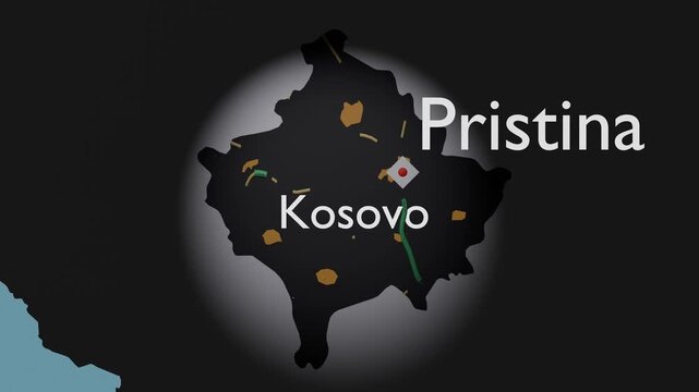 Kosovo Modern 3D Map Network Revealing Pristina Capital and Highway Lines