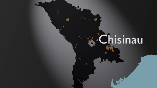 Moldova 3D Tech Map Zoom Animation with Chisinau Capital and Infrastructure