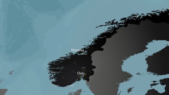 Norway Modern Dark 3D Map Animation Highlighting Oslo Capital and Fjords