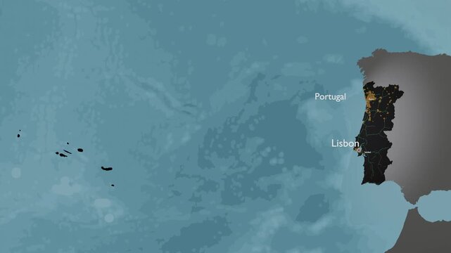 Portugal 3D Digital Map Graphic Animation Revealing Lisbon Capital and Network