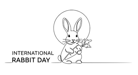 Fototapeta premium International Rabbit Day Celebration - Cute Rabbit Holding Carrot, Line Art