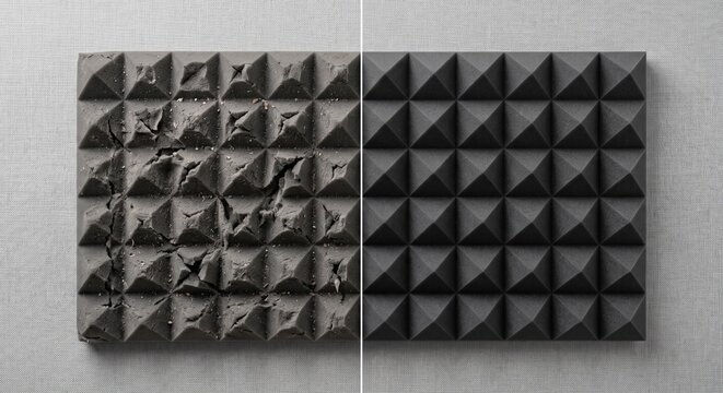 Damaged and New Pyramidal Acoustic Foam Panel Comparison for Renovation