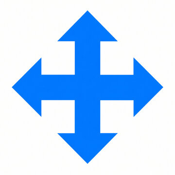 Blue four direction arrow icon on white background