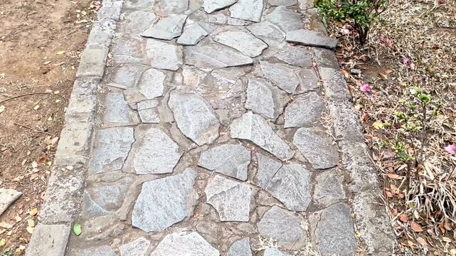 Stone Walkway Paved with Slate Pavers in Outdoor Park