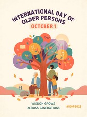 Fototapeta premium Older persons sharing wisdom under colorful autumn tree