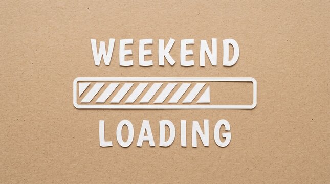 Minimalist paper cutout style loading bar illustration with weekend text representing anticipation and the end of the work week
