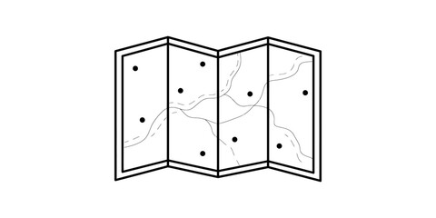 Folded paper map icon with roads and dots representing destinations for travel and exploration themes. © Artify Creations