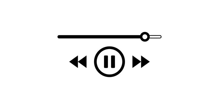 Media player control icons with play pause and seek bar for digital audio video interfaces.
