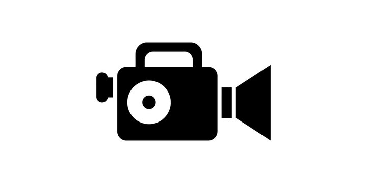 Black video camera icon on a transparent background for digital media recording and film production symbol.