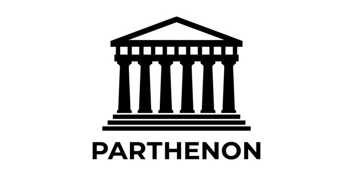 A majestic black silhouette of the parthenon with its name prominently displayed underneath the structure.