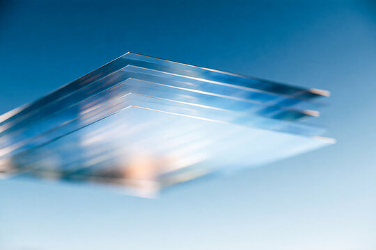 Abstract Layered Glass Edges with Blue Light and Shallow Depth of Field Background