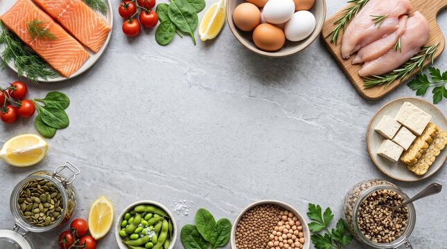 Healthy high protein food sources animal and plant based
