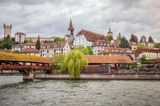 Spreuer Bridge and Musegg Wall Towers in Lucerne Switzerland