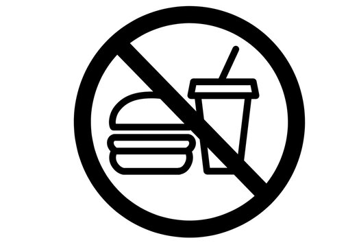 Black outline no food and drink prohibition sign transparent background