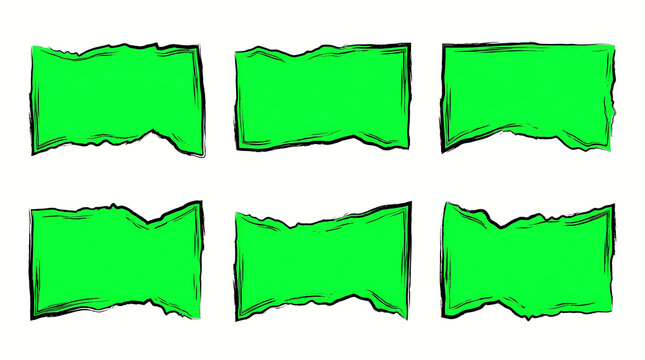 Set of vector hand-drawn torn green paper sheets with rough edges for design and scrapbooking