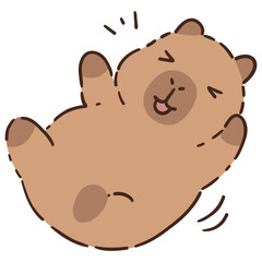 Fototapeta premium Cute funny cartoon capybara lying on its back