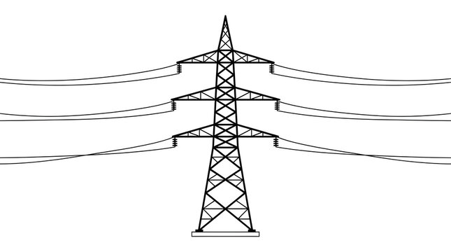 Power transmission tower with electrical lines