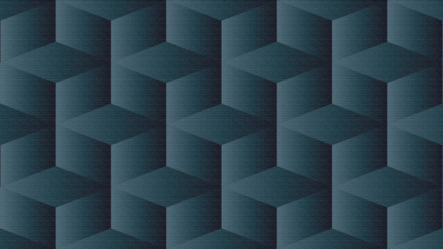 Dark teal and grey gradient geometric cube pattern with isometric perspective and fine line texture