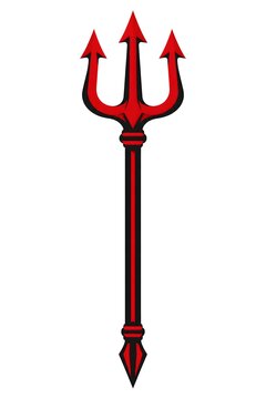 Red Devil Trident Pitchfork Halloween Vector Illustration Isolated on White Background