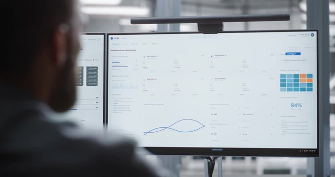 IT Operator Works From Secure Control Room While DDoS Incident Unfolds Across Server Environment, Using Live Network Information to Restore Service Availability and Strengthen Digital Resilience.
