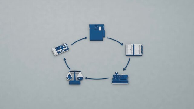 A standing escrow procedure takes funds from deposit through ledger reconciliation to an approved release for payment. Flat 3D style.