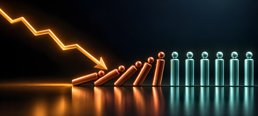 Domino Effect People Icons Stopping Financial Downward Trend Arrow 