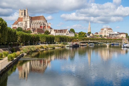 Auxerre city near the Yonne river - France
