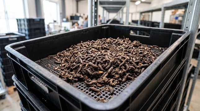 Insect farming black soldier fly larvae in sustainable rearing crate