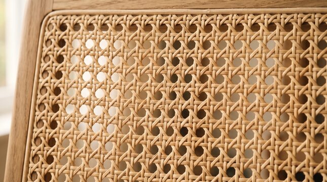 Natural woven rattan cane webbing mesh texture with soft light