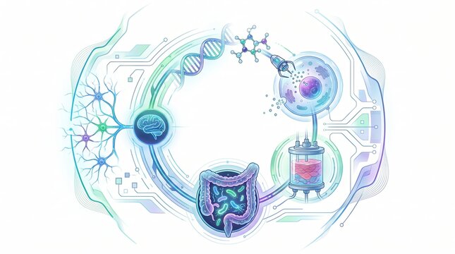 Human Microbiome and Biotechnology Research Concept Illustration