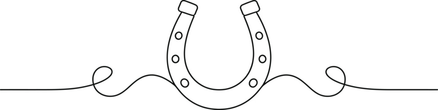 Continuous single line art banner featuring lucky horseshoe vector shape for minimalist decoration.