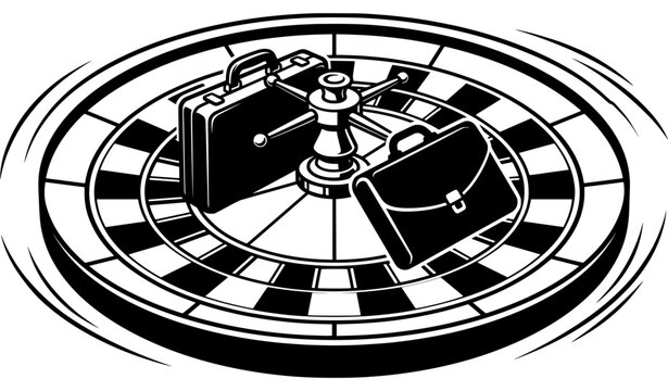 Spinning roulette wheel with business briefcases symbolizing corporate risk chance and opportunity vector