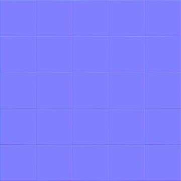 Seamless normal map texture featuring a regular grid of square tiles, designed for 3D computer graphics, game development, digital rendering, and surface depth simulation with realistic texture.